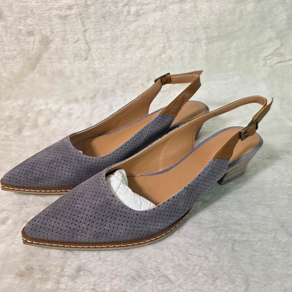 Sundance Shoes Mules Gray Perforated Suede Slingback Kitten Heels Women 38 7 NEW